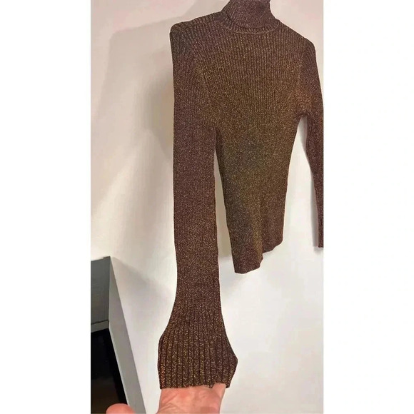 Joseph A Womens Brown Gold Vintage Ribbed Knit Mock Neck Pullover Sweater Medium - Picture 3 of 12